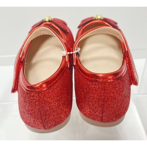 Girls Red Ballet Flats, Cute Baby Toddler Sparkly Butterfly Shoes, Size 7, New - Picture 5 of 10